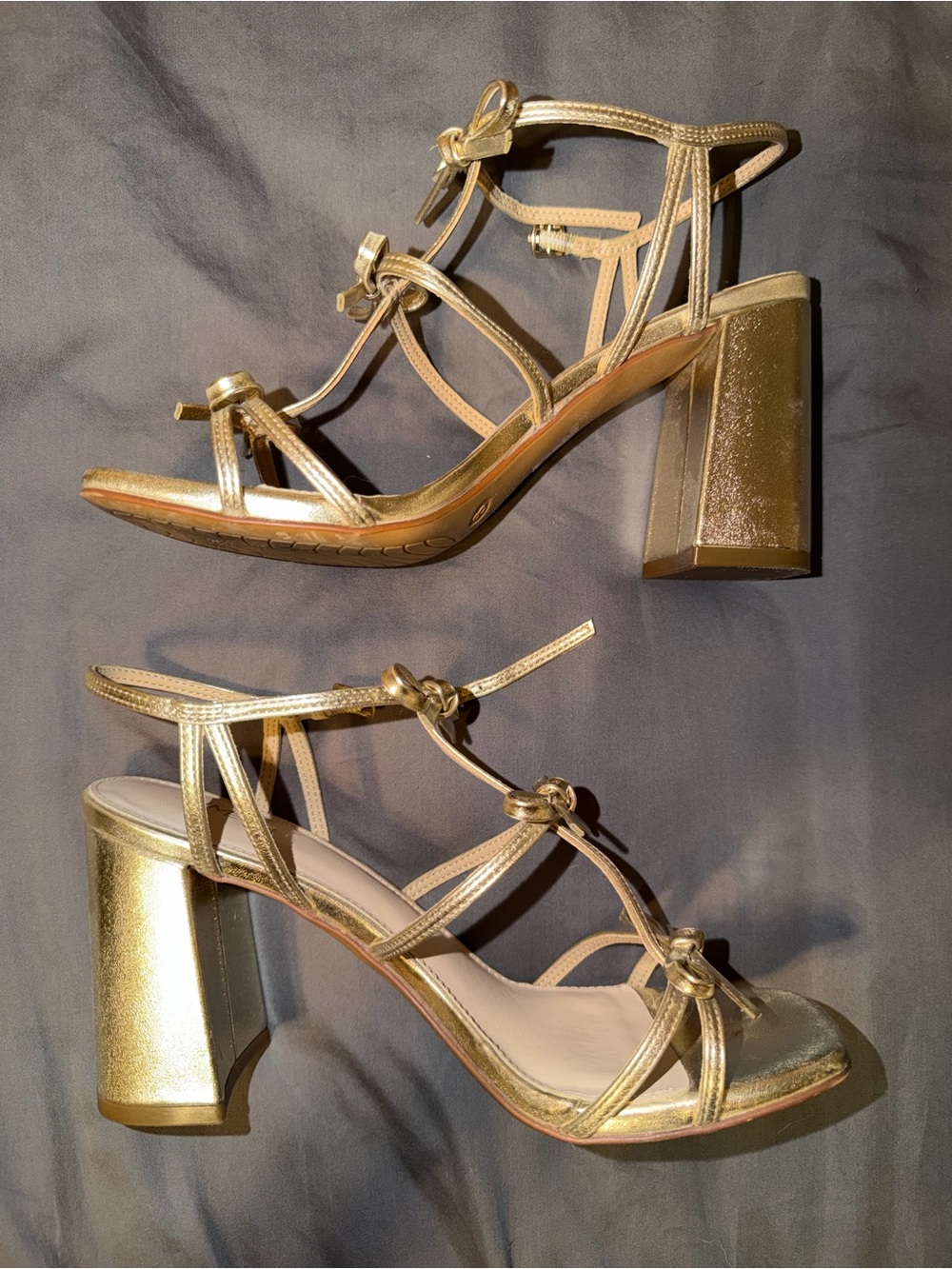 Gold Strappy Block Heel Sandals - Women